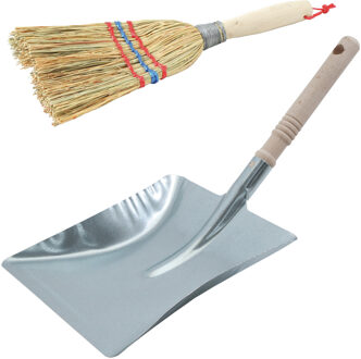 Handbezem inclusief zilver metalen stofblik voor binnen en buiten