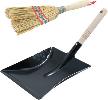 Handbezem inclusief zwart metalen stofblik voor binnen en buiten