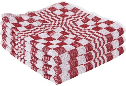 Handdoek - 3x - rood - met blokmotief - 50 x 50 cm - keukendoek