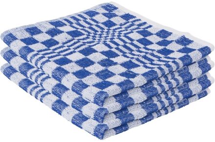 Handdoek - 6x - blauw - met blokmotief - 50 x 50 cm - keukendoek