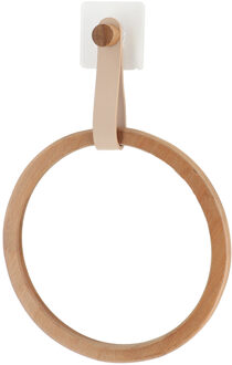 Handdoek/gastendoekjes houder ring - beige - zelfklevend - bamboe/kunstleer - zonder boren