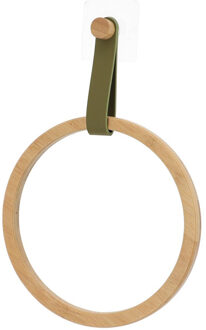 Handdoek/gastendoekjes houder ring - olijfgroen - zelfklevend - bamboe/kunstleer - zonder boren