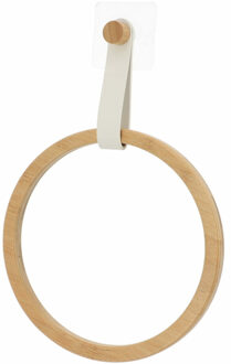 Handdoek/gastendoekjes houder ring - wit - zelfklevend - bamboe/kunstleer - zonder boren