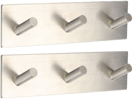 Handdoek haakjes vierkant - 2x - 18 x 3 x 5 cm - zilver - Zelfklevende ophang haakjes - Metaal