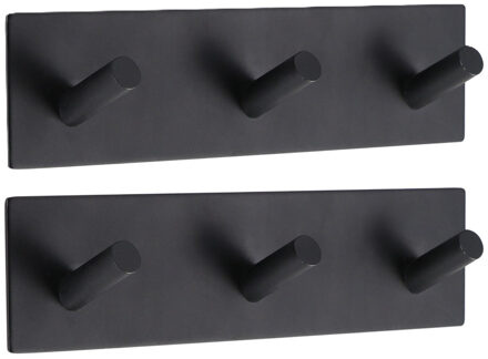 Handdoek haakjes vierkant - 2x - 18 x 3 x 5 cm - zwart - Zelfklevende ophang haakjes - Metaal