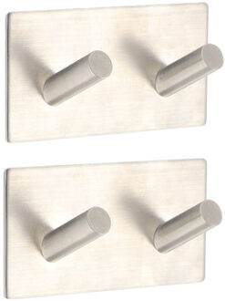 Handdoek haakjes vierkant - 2x - 9 x 3 x 5 cm - zilver - Zelfklevende ophang haakjes - Metaal