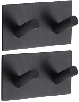Handdoek haakjes vierkant - 2x - 9 x 3 x 5 cm - zwart - Zelfklevende ophang haakjes - Metaal