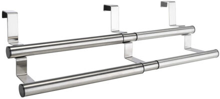 Handdoeken deurrek - 2x - verstelbaar - zilver - 40 cm - RVS - theedoek of handdoek rek