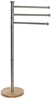 Handdoeken ophangrek badkamer - metaal/hout - L42 x b26 x H85 cm - zilver