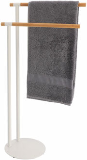 Handdoeken ophangrek/houder - badkamer - bamboe/metaal - 40 x 22 x 78 cm - wit