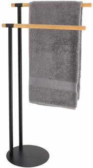 Handdoeken ophangrek/houder - badkamer - bamboe/metaal - 40 x 22 x 78 cm - zwart