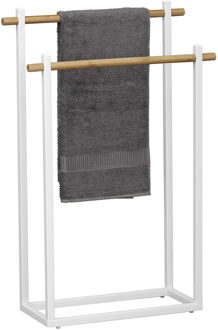 Handdoeken ophangrek/houder - badkamer - bamboe/metaal - 53 x 20 x 82 cm - wit