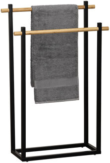 Handdoeken ophangrek/houder - badkamer - bamboe/metaal - 53 x 20 x 82 cm - zwart