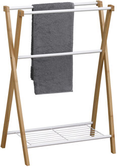 Handdoeken ophangrek/houder - badkamer - bamboe/metaal - 60 x 37 x 80 cm - wit