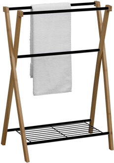 Handdoeken ophangrek/houder - badkamer - bamboe/metaal - 60 x 37 x 80 cm - zwart