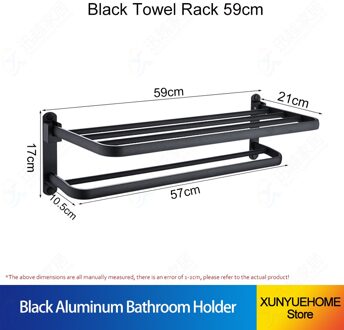 Handdoekenrek Ruimte Aluminium Douche Houder Badkamer Accessoires Vouwen Muur Organizer Hanger Zwart Opslag Plank TR-P-59cm