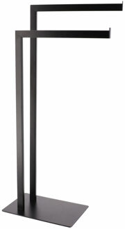 Handdoekenrek - vrijstaand - zwart - 2 stangen - metaal - 40 x 81 cm