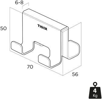Handdoekhaak Voor Douchecabine Tiger Caddy 6-8 mm Dubbel Zwart