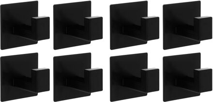 Handdoekhaakjes - 8x stuks - zwart - 5 x 5 cm - zelfklevend - hangers