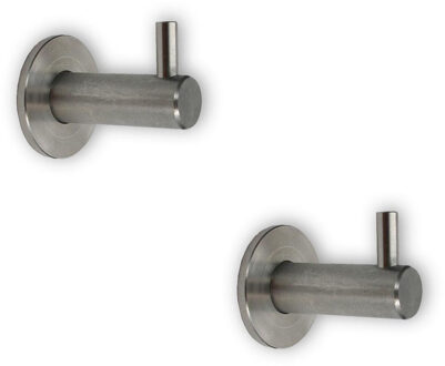 Handdoekhaken/ophanghaken - 2x - zilver - RVS - 4,2 x 3,8 cm - voor handdoek/theedoek