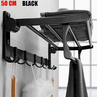 Handdoekhouder Wall Mounted Opvouwbare Aluminium Organizer Handdoekenrek Badkamer Muur Plank Voor Badkamer Apparatuur Badkamer Accessoires 50cm zwart