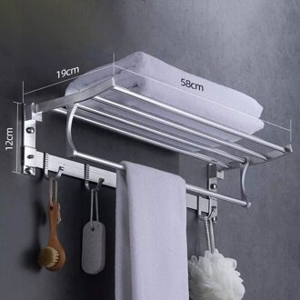 Handdoekhouder Wall Mounted Opvouwbare Aluminium Organizer Handdoekenrek Badkamer Muur Plank Voor Badkamer Apparatuur Badkamer Accessoires 58cm zilver