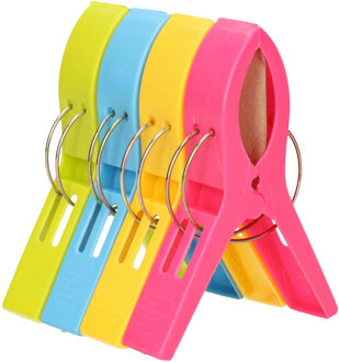 Handdoekknijpers XL size - 4x - kleurenmix - kunststof - 12 cm - wasknijpers