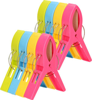 Handdoekknijpers XL size - 8x - kleurenmix - kunststof - 12 cm - wasknijpers