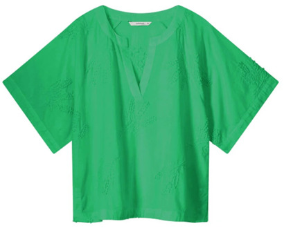 Handgeborduurde Katoenen Top Summum Woman , Green , Dames - Xl,M