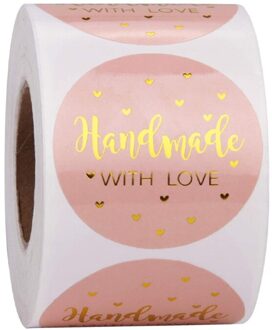 Handgemaakt Met Liefde Kraftpapier Stickers 25Mm Ronde Zelfklevende Etiketten Bakken Bruiloft Decoratie Partij Decoratie Sticker