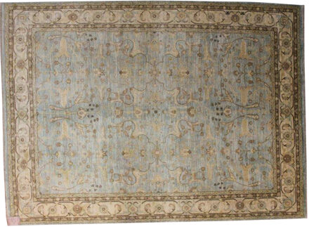 Handgemaakt ziegler vloerkleed uit Afghanistan 20404 300cm x 253cm Blauw#0000FF/Bruin#8A6642/Zwart#000000