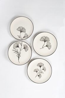 Handgemaakte 4 Stuks Keramische Taart Plaat 19Cm Dessert Service Speciale Zwarte Bloemen Patronen Grote