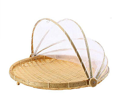 Handgemaakte Bamboe Geweven Bug Proof Rieten Mand Stofdicht Picknick Fruit Groente Brood Lade Rieten Voedsel Brood Gerechten Cover 30cm