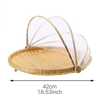 Handgemaakte Bamboe Geweven Bug Proof Rieten Mand Stofdicht Picknick Fruit Groente Brood Lade Rieten Voedsel Brood Gerechten Cover 42cm