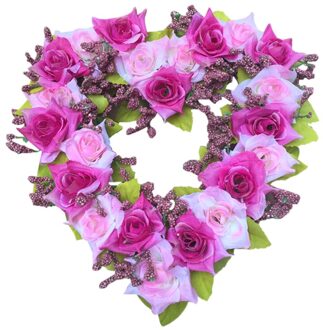 Handgemaakte Bloem Krans Voor Valentijnsdag Liefde Hart Vorm Garland Krans Muur Opknoping Decoratie Party Home Al fuchsia