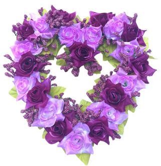 Handgemaakte Bloem Krans Voor Valentijnsdag Liefde Hart Vorm Garland Krans Muur Opknoping Decoratie Party Home Al paars