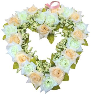 Handgemaakte Bloem Krans Voor Valentijnsdag Liefde Hart Vorm Garland Krans Muur Opknoping Decoratie Party Home Al wit