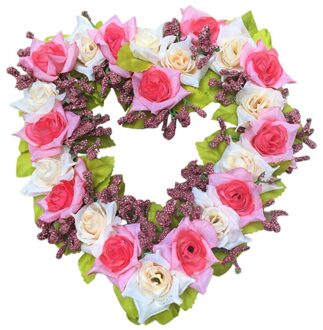 Handgemaakte Bloem Krans Voor Valentijnsdag Liefde Hart Vorm Garland Krans Muur Opknoping Decoraties Party Home roze