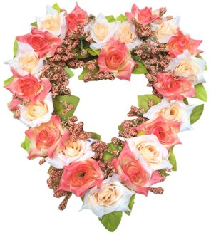 Handgemaakte Bloem Krans Voor Valentijnsdag Liefde Hart Vorm Garland Krans Muur Opknoping Decoraties Party Home sunset rood