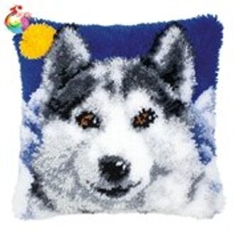 ! Handgemaakte Borduren Kussensloop Onvoltooide Wit Wolf 3D Klink Haak Kussen Kits DIY Handwerken Haken Kit Garen