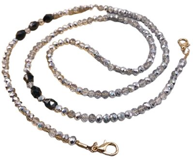 Handgemaakte Gevlochten Imitatie Kristal Gezichtsmasker Keten Lanyard Lenzenvloeistof Anti-Verloren Houder Sieraden Kralen Ketting Riem Leash grijs