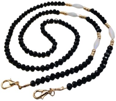 Handgemaakte Gevlochten Imitatie Kristal Gezichtsmasker Keten Lanyard Lenzenvloeistof Anti-Verloren Houder Sieraden Kralen Ketting Riem Leash zwart