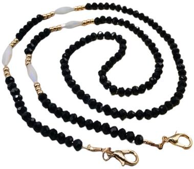 Handgemaakte Gevlochten Imitatie Kristal Gezichtsmasker Keten Lanyard Lenzenvloeistof Anti-Verloren Houder Sieraden Kralen Ketting Riem Leash zwart