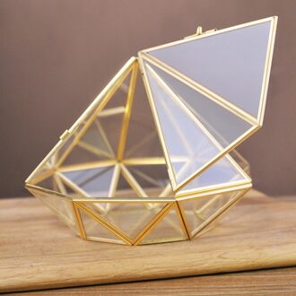 Handgemaakte Gouden Open Glazen Geometrische Terrarium Messing Diamant Succulent Fern Moss P