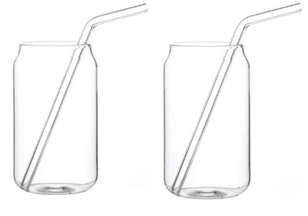 Handgemaakte Hittebestendig Glas Cup Voor Sap Cooktail Drank Met Stro 400Ml/500Ml 2 stk / 450-500ml