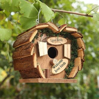 Handgemaakte Houten Tuin Opknoping Vogel House Nesting Vogel Feeder W/Metalen Ring