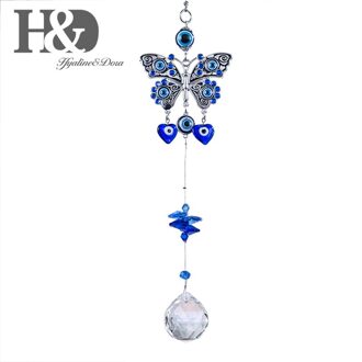 Handgemaakte Lucky Hamsa Turks Blauwe Boze Oog Kristal Suncatcher Hanger Windgong Amulet Thuis Muur Tuin Opknoping Decoratie DE1920130
