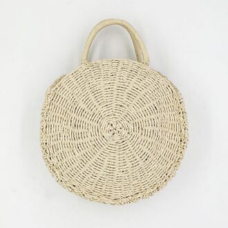 Handgemaakte Rotan Weave Ronde Strozak Vrouwen Handtas Bohemen Zomer Strandtas Gebreide Schouder Crossbody Tassen Vrouwelijke Tote Beige handbag / klein