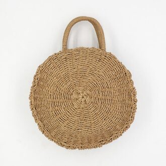 Handgemaakte Rotan Weave Ronde Strozak Vrouwen Handtas Bohemen Zomer Strandtas Gebreide Schouder Crossbody Tassen Vrouwelijke Tote khaki handbag / groot