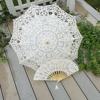 Handgemaakte Vintage Kant Handleiding Opening Bruiloft Paraplu Wit Parasol Paraplu Accessoires Voor Bruiloft Opknoping Douche Paraplu Beige